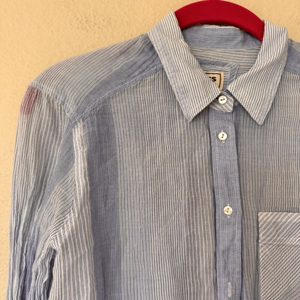 Express Boyfriend Shirt Size Small Womens Button Up Blue Striped Top - Picture 3 of 8